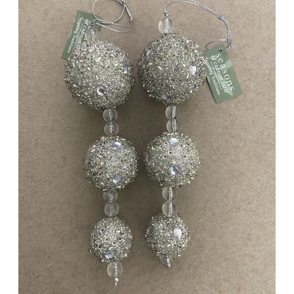Silver Glitter Ball Drop Ornaments 2 Assorted Plastic Acrylic 8 inches high - Picture 3 of 5